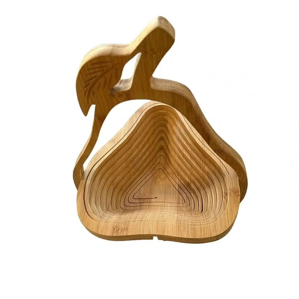 Collapsible Fruit Basket Pear Shape Kitchen Decor Bamboo Wood Trivet
